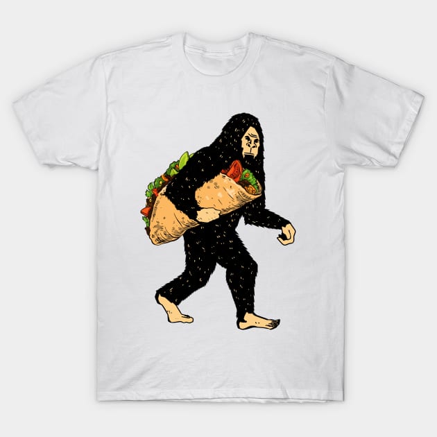 Bigfoot Carrying Taco T-Shirt by Tesszero